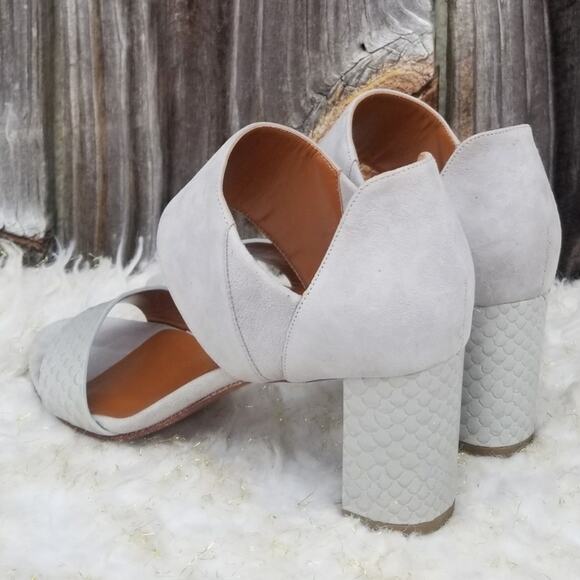 Gray Suede Heeled Dress Sandals Aquatalia Suzanne Size 7 Sueded Leather Open Toe - Picture 5 of 14